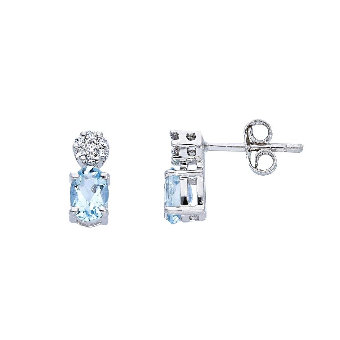 Orecchini lobo in oro bianco 750/°°° diamante e acquamarina