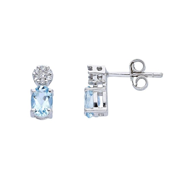 Orecchini lobo in oro bianco 750/°°° diamante e acquamarina