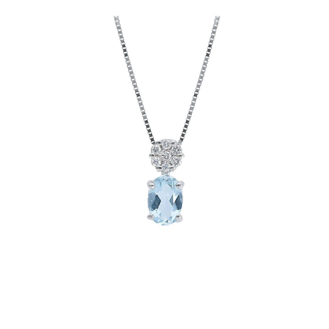 Girocollo in oro bianco 750/°°° diamante e acquamarina