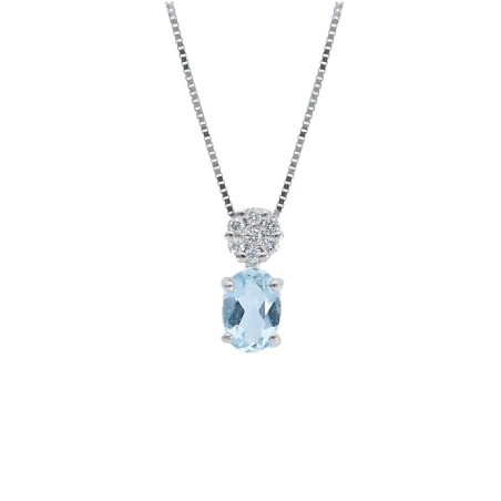 Girocollo in oro bianco 750/°°° diamante e acquamarina