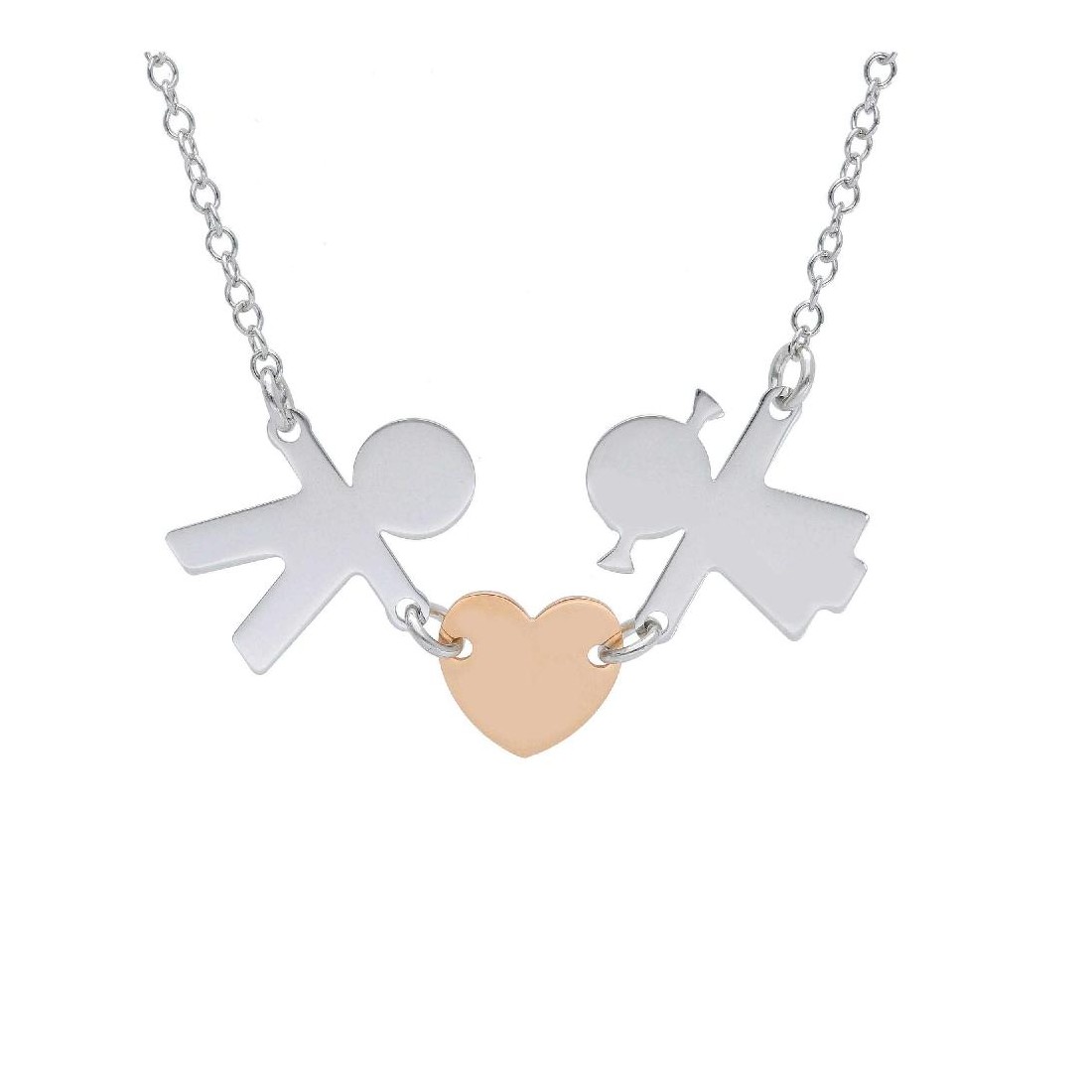 Girocollo in argento bicolore 925/ooo con bambini e cuore