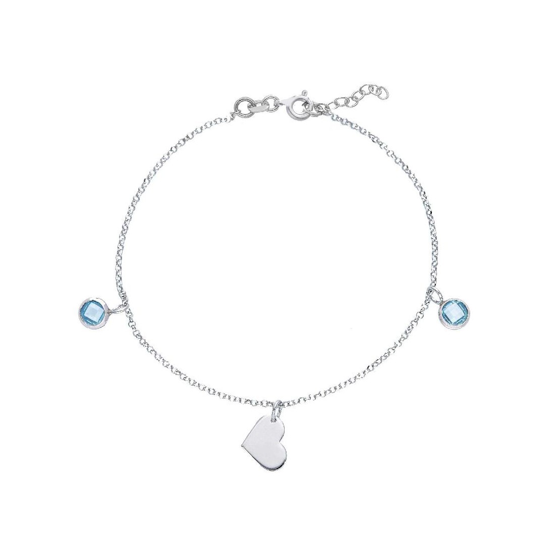 Bracciale in argento 925/ooo e cristallo artificiale azzurro con cuore