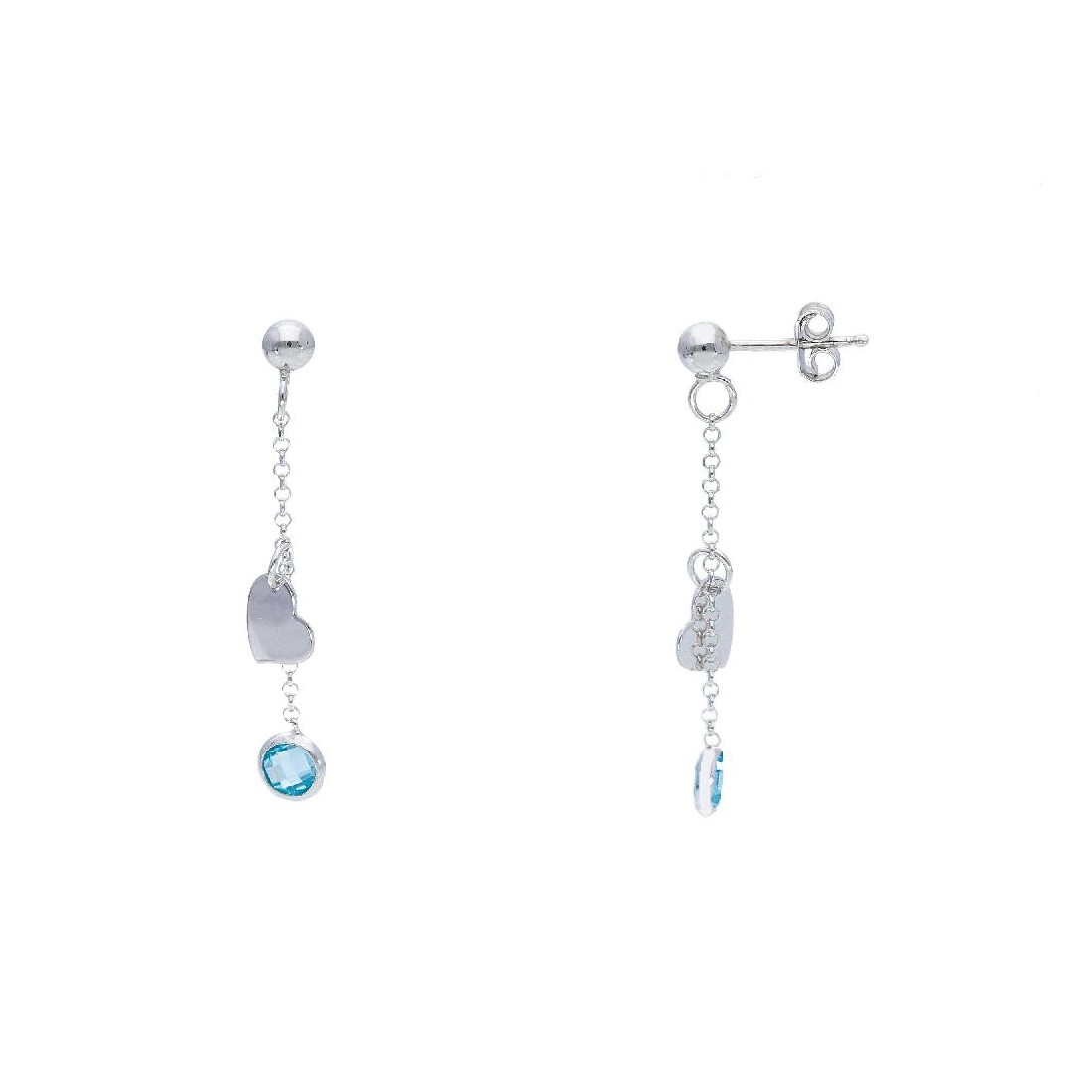 Orecchini pendenti in argento 925/ooo e cristallo artificiale azzurro con cuore