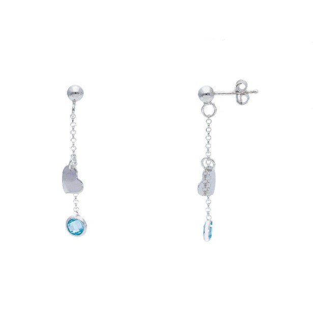 Orecchini pendenti in argento 925/ooo e cristallo artificiale azzurro con cuore