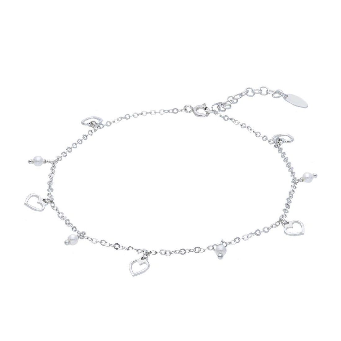 Cavigliera in argento 925/ooo e perla con cuore