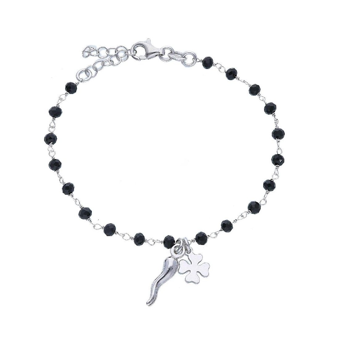 Bracciale in argento 925/ooo e cristallo artificiale nero con corno