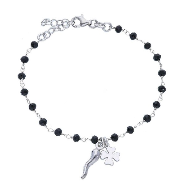 Bracciale in argento 925/ooo e cristallo artificiale nero con corno