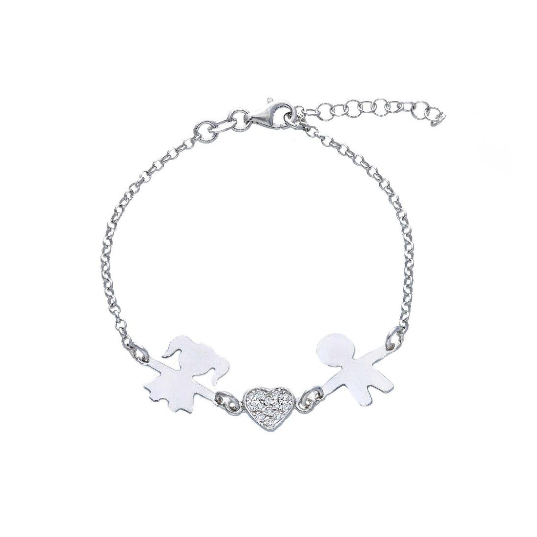 Bracciale in argento 925/ooo e zirconia cubica con cuore e bambini