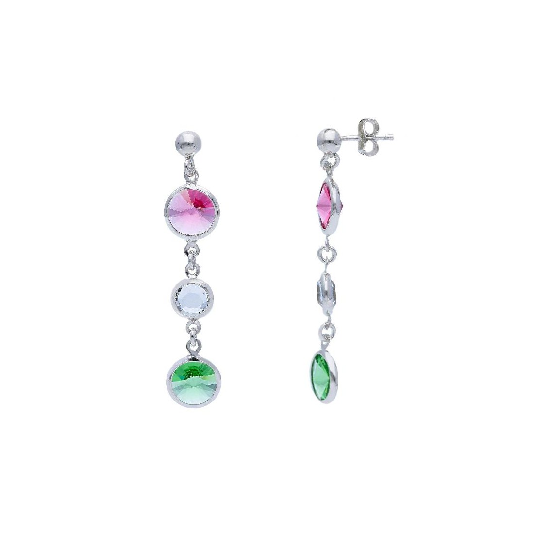 Orecchini pendenti in argento 925/ooo e cristallo artificiale multicolor