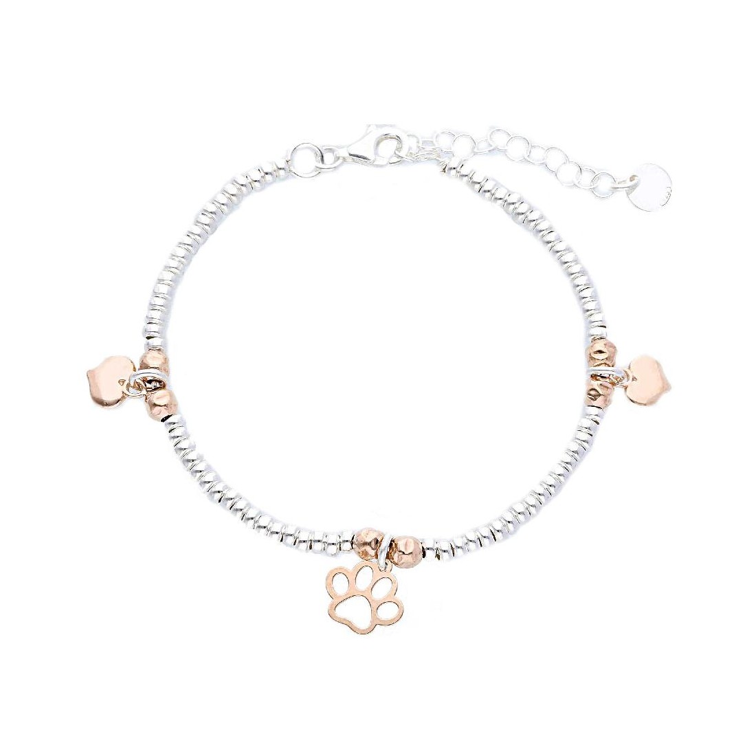 Bracciale in in argento bicolore 925/ooo con zampa e cuore