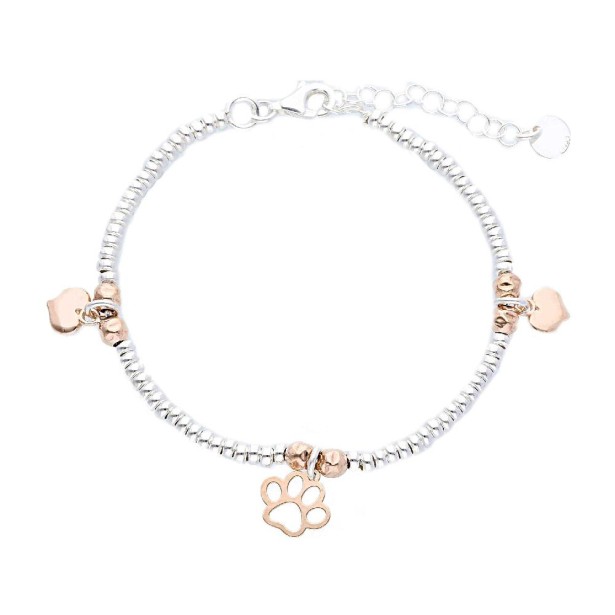 Bracciale in in argento bicolore 925/ooo con zampa e cuore