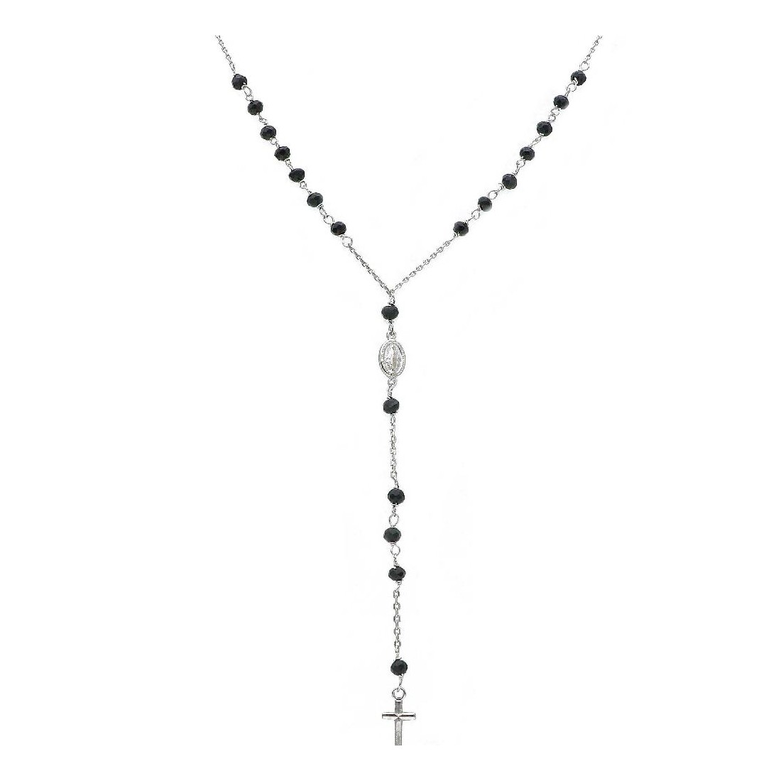 Rosario in argento 925/ooo e cristallo artificiale nero