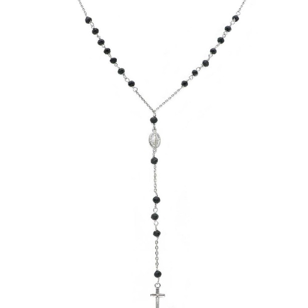 Rosario in argento 925/ooo e cristallo artificiale nero