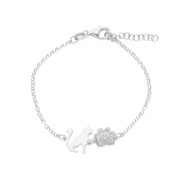 Bracciale in argento 925/ooo e zirconia cubica con gatto e zampa