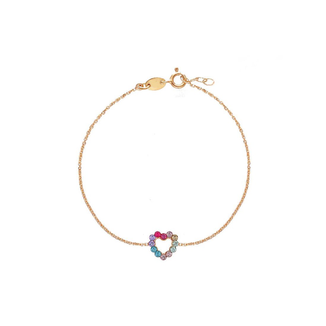 Bracciale in argento rosè 925/ooo e cristallo artificiale multicolor con cuore