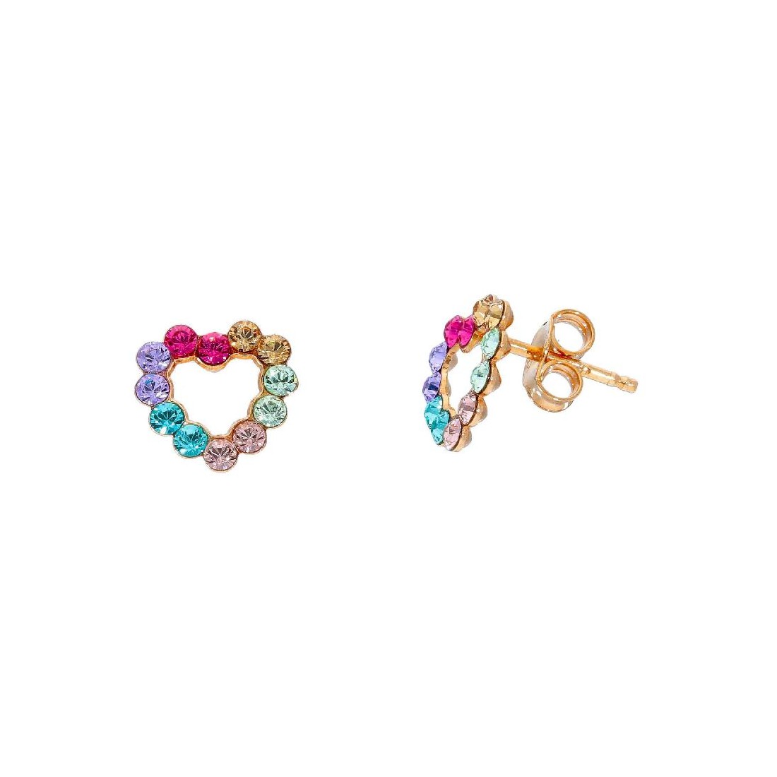 Orecchini lobo in argento ros� 925/ooo e cristallo artificiale multicolor con cuore