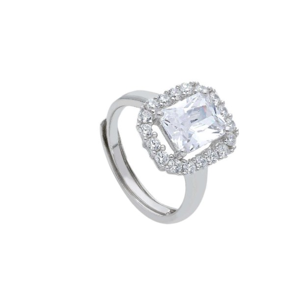 Anello solitario in argento 925/ooo e zirconia cubica