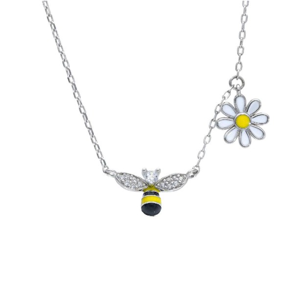 Girocollo in argento 925/ooo e smalto con ape e margherita