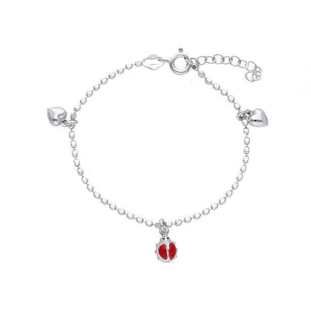 Bracciale in argento 925/ooo e smalto con coccinella e cuore