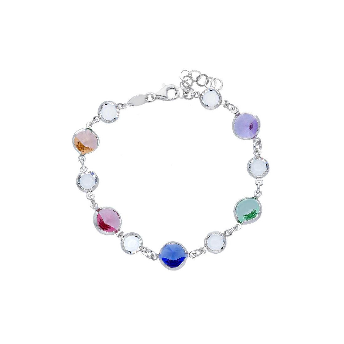 Bracciale in argento 925/ooo zirconia cubica e cristallo artificiale multicolor
