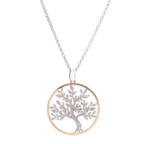 Girocollo in argento bicolore 925/ooo e zirconia cubica con albero della vita