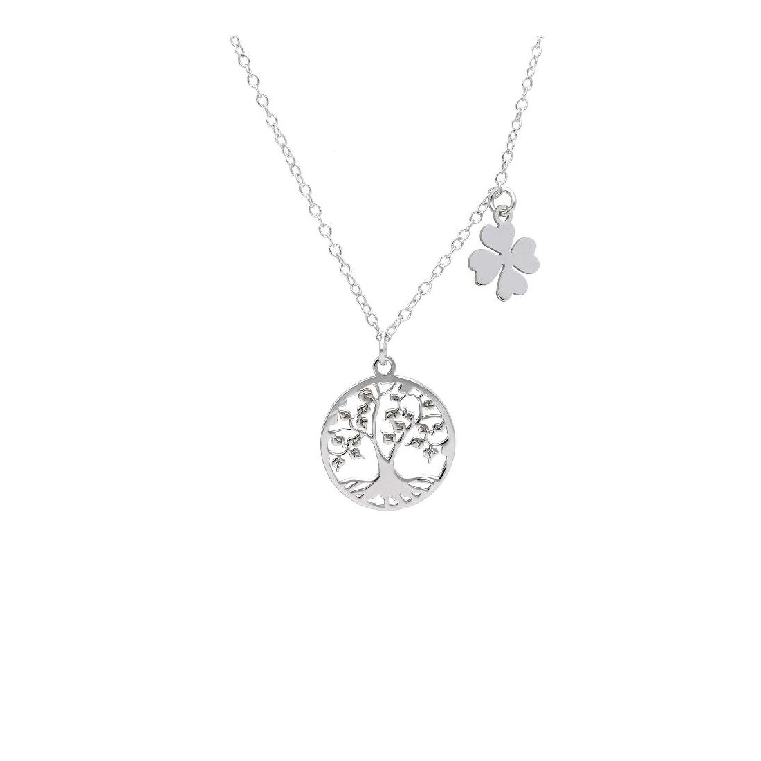 Girocollo in argento 925/ooo con albero della vitae quadrifoglio