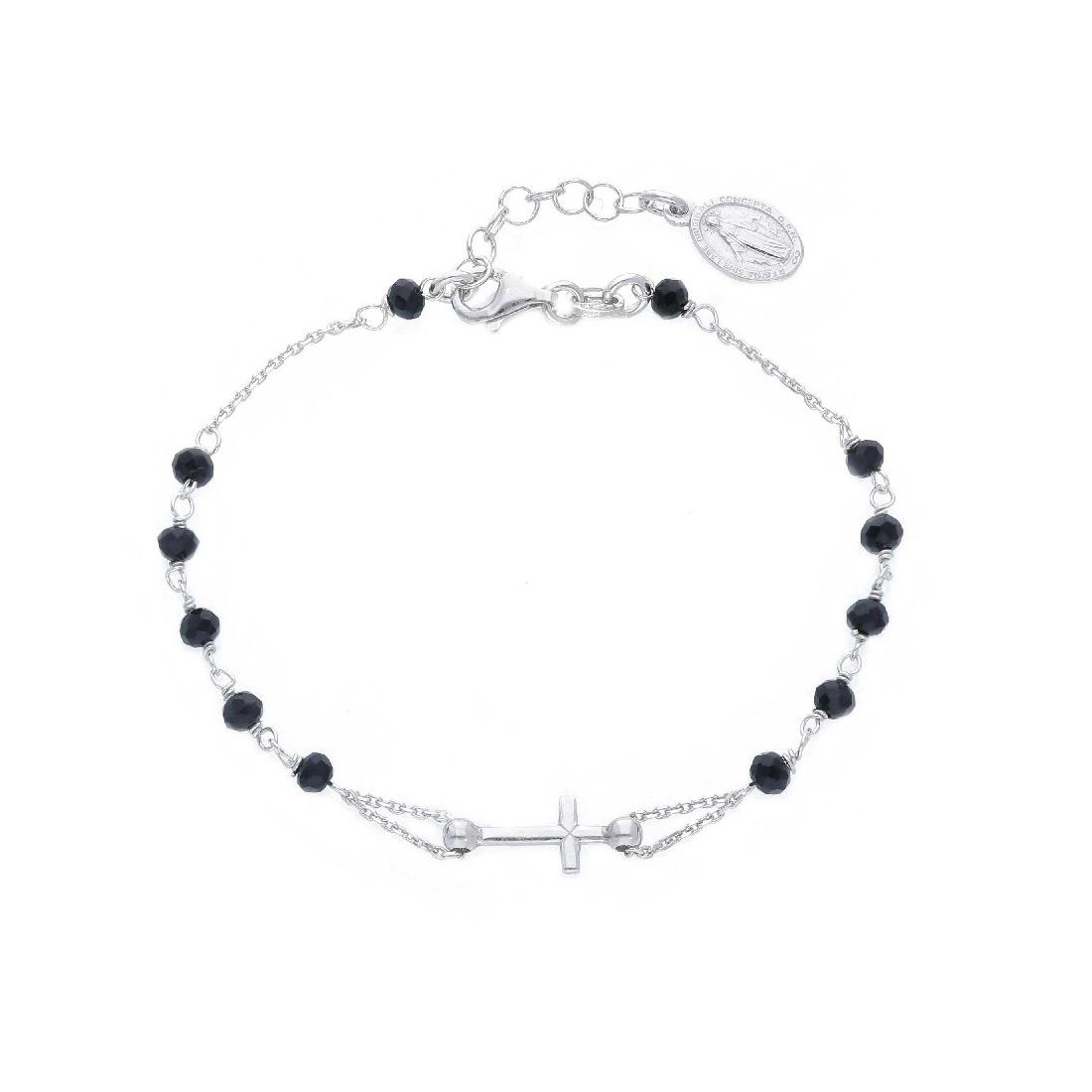 Bracciale rosario in argento 925/ooo e cristallo artificiale nero