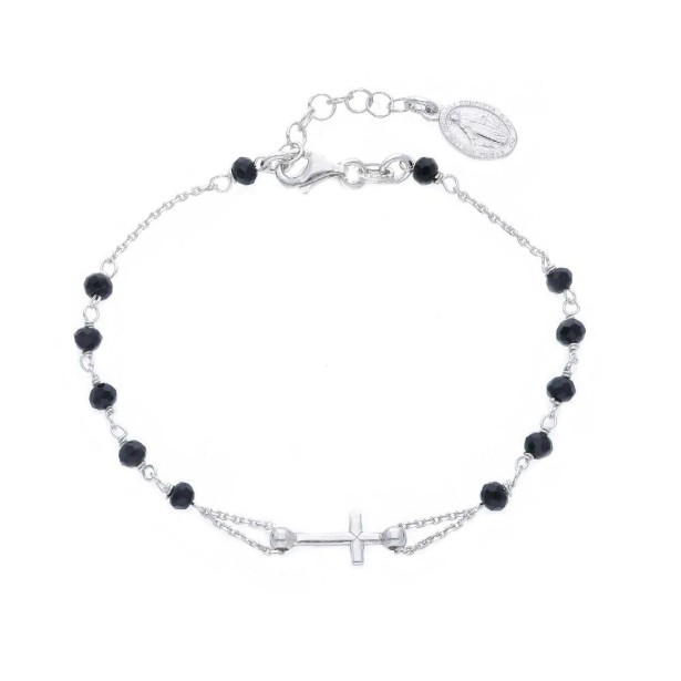 Bracciale rosario in argento 925/ooo e cristallo artificiale nero