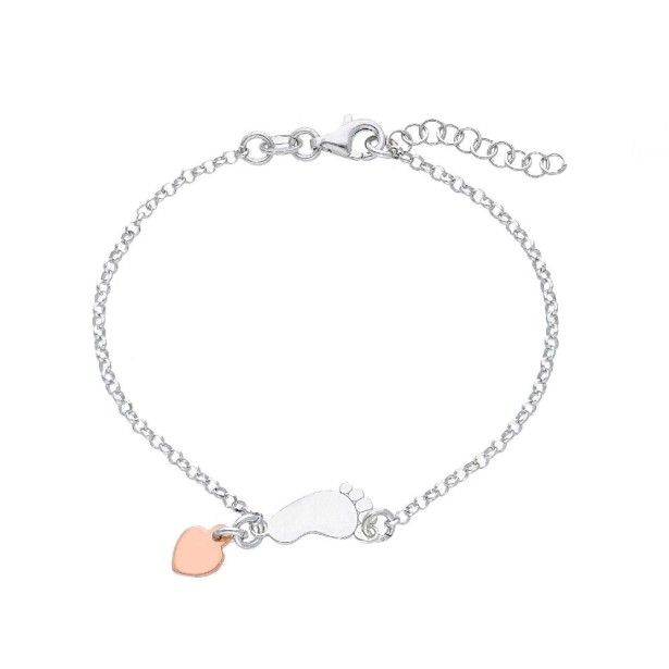 Bracciale in argento bicolore 925/ooo con cuore e piede