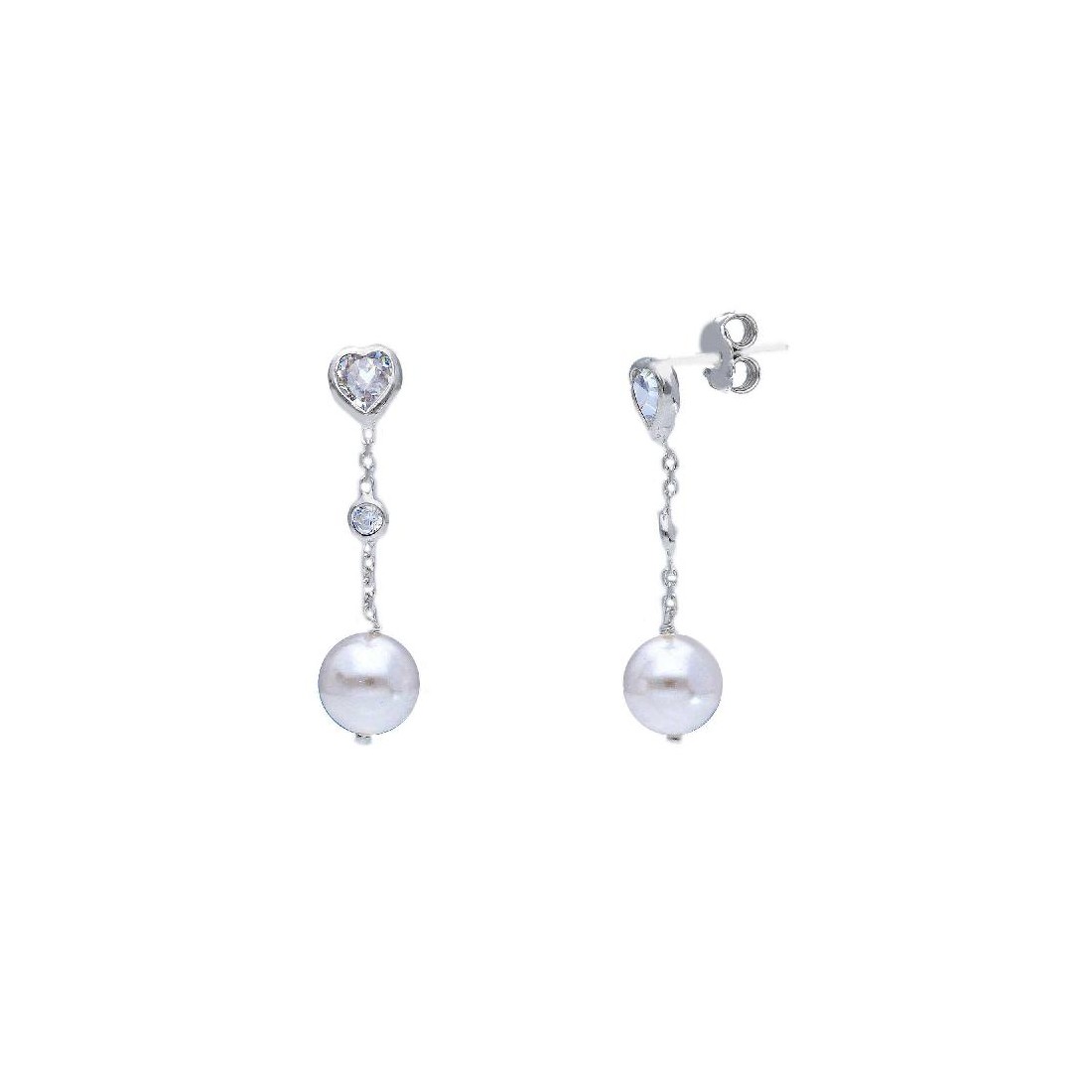 Orecchini pendenti in argento 925/ooo zirconia cubica e perla