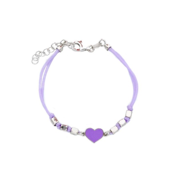 Bracciale con cordino in argento 925/ooo e smalto con cuore