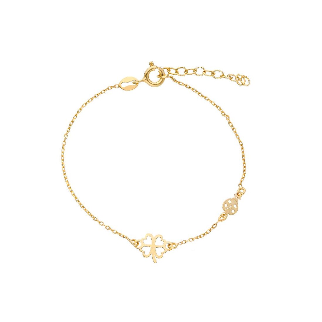 Bracciale in argento dorato 925/ooo con coccinella e quadrifoglio