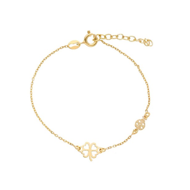 Bracciale in argento dorato 925/ooo con coccinella e quadrifoglio