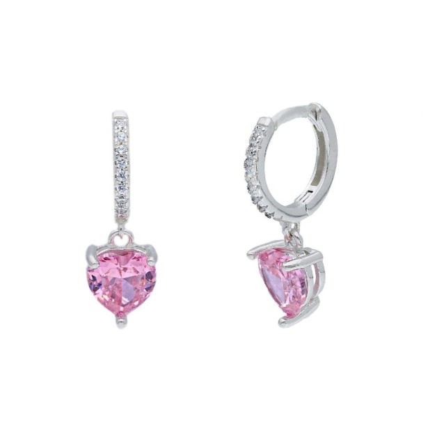 Orecchini pendenti in argento 925/ooo e cristallo artificiale rosa con cuore