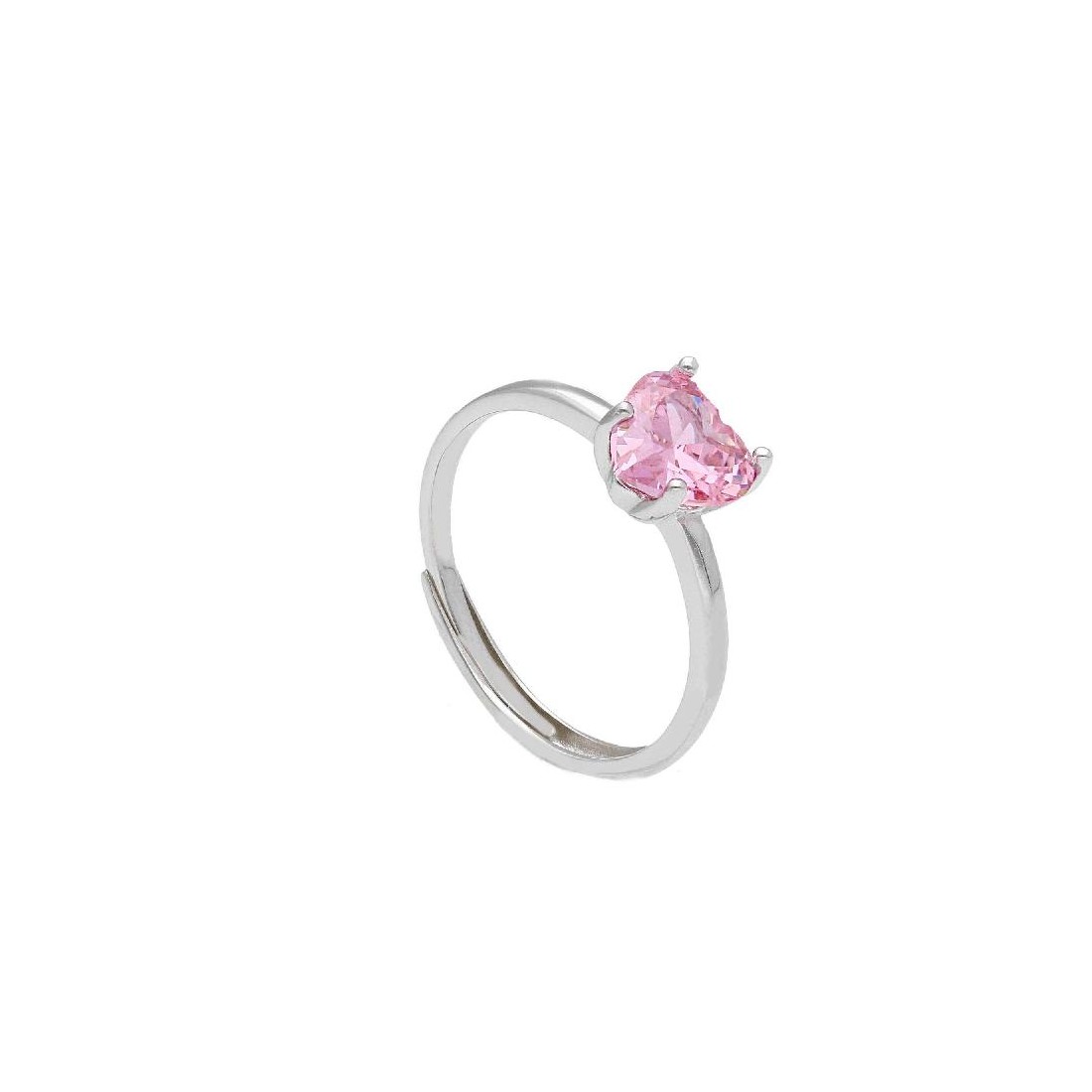 Anello solitario in argento 925/ooo cristallo artificiale rosa con cuore