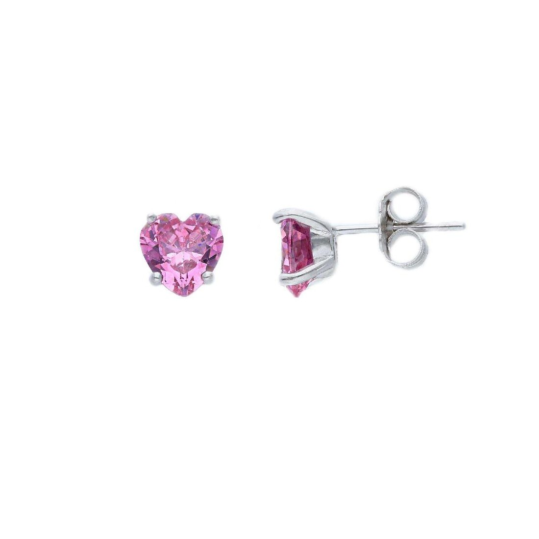 Orecchini punto luce in argento 925/ooo e cristallo artificiale rosa con cuore