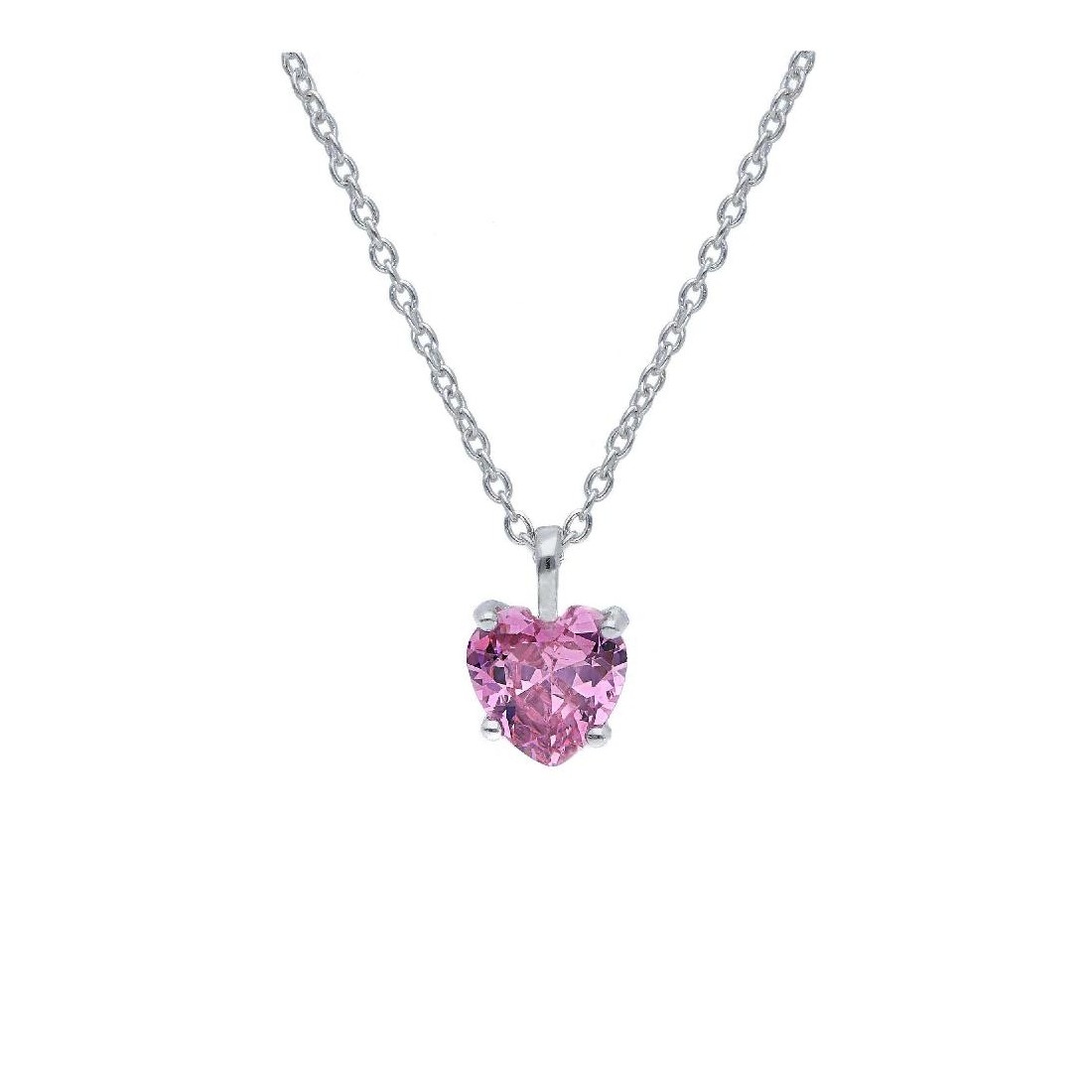 Girocollo punto luce in argento 925/ooo e cristallo artificiale rosa con cuore