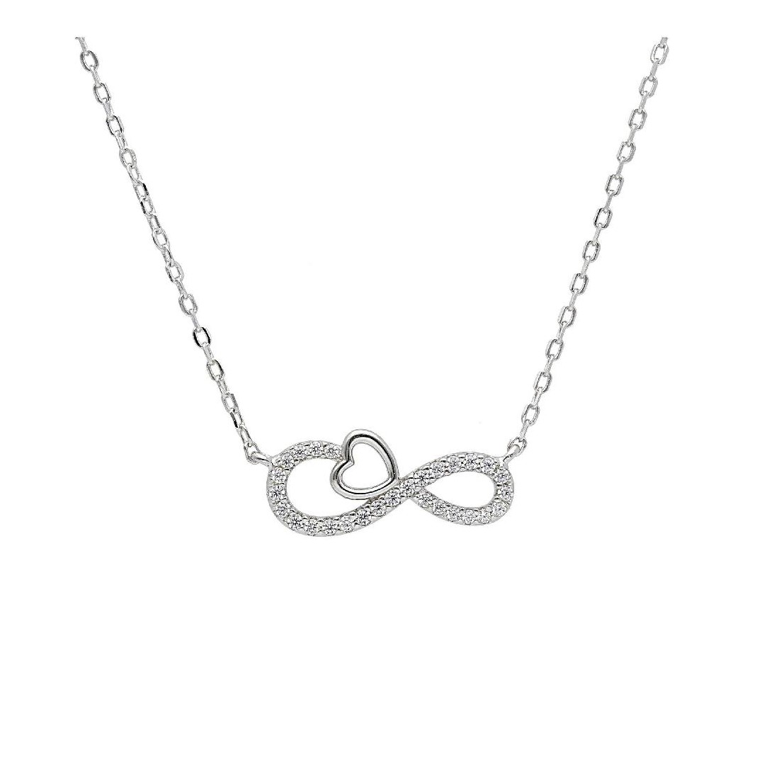 Girocollo in argento 925/ooo e zirconia cubica con cuore e infinito