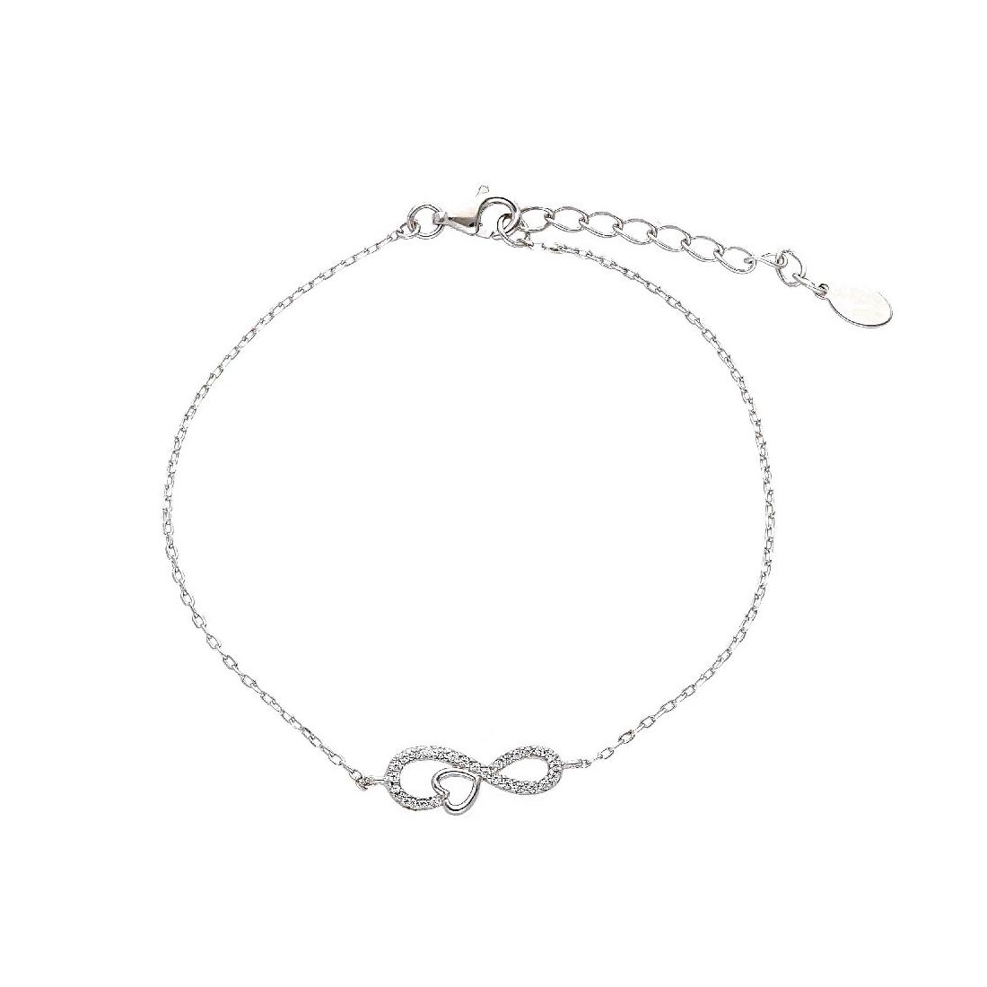 Bracciale in argento 925/ooo e zirconia cubica con cuore e infinito