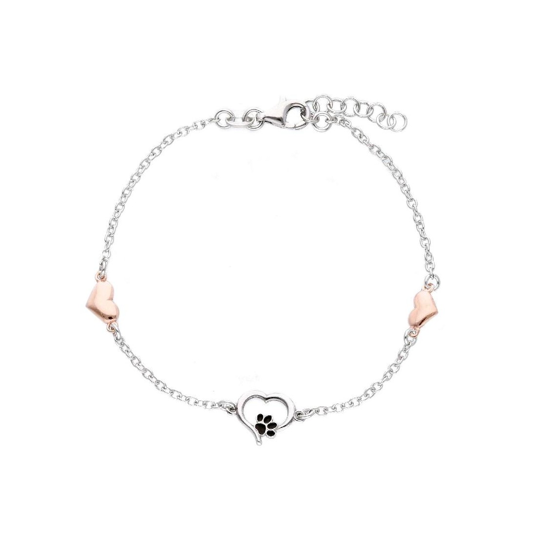 Bracciale in argento bicolore 925/ooo e smalto con cuore e zampa