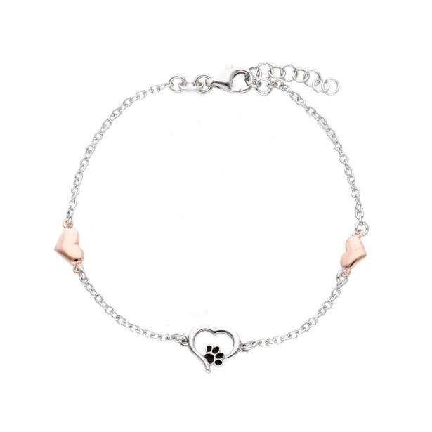 Bracciale in argento bicolore 925/ooo e smalto con cuore e zampa
