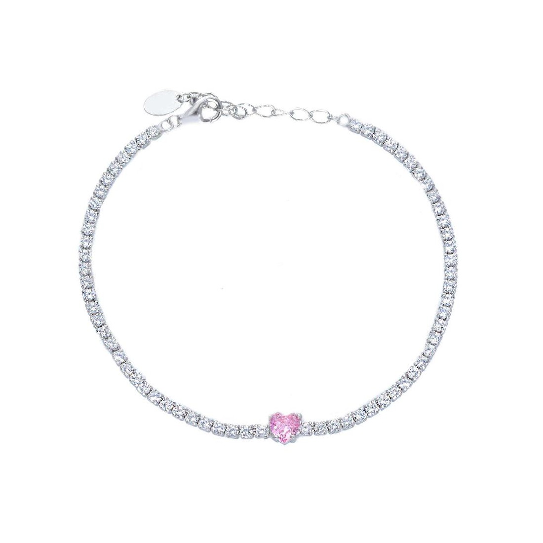 Bracciale tennis in argento 925/ooo zirconia cubica e cristallo artificiale rosa con cuore