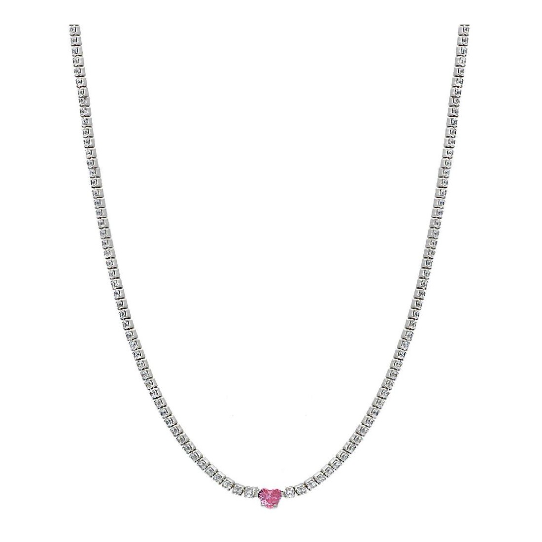 Girocollo tennis in argento 925/ooo zirconia cubica e cristallo artificiale rosa con cuore
