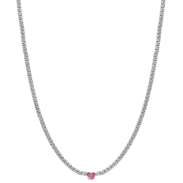 Girocollo tennis in argento 925/ooo zirconia cubica e cristallo artificiale rosa con cuore