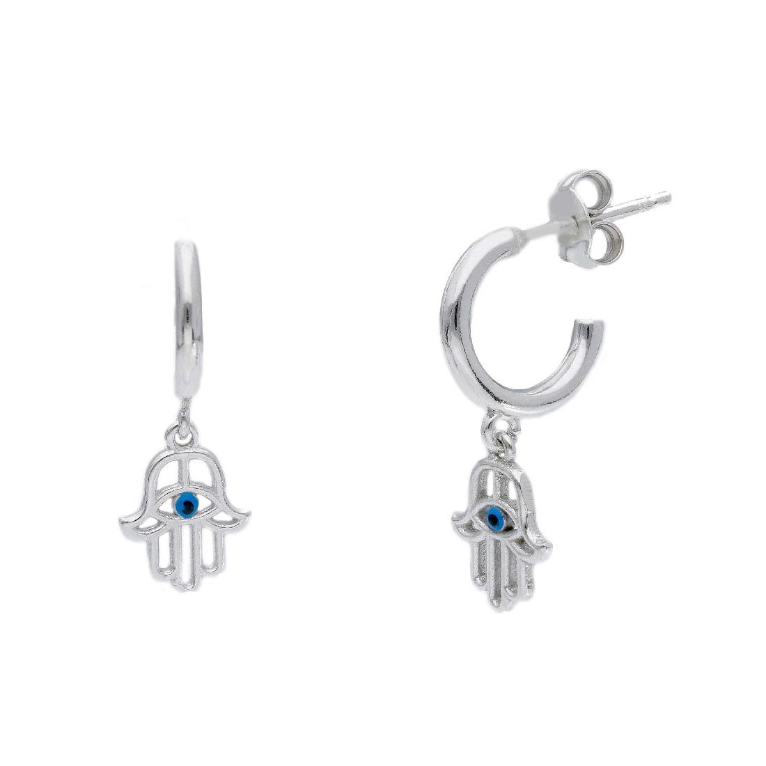 Orecchini pendenti in argento 925/ooo e zirconia cubica con mano di fatima