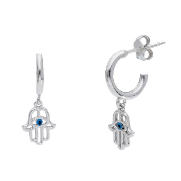 Orecchini pendenti in argento 925/ooo e zirconia cubica con mano di fatima