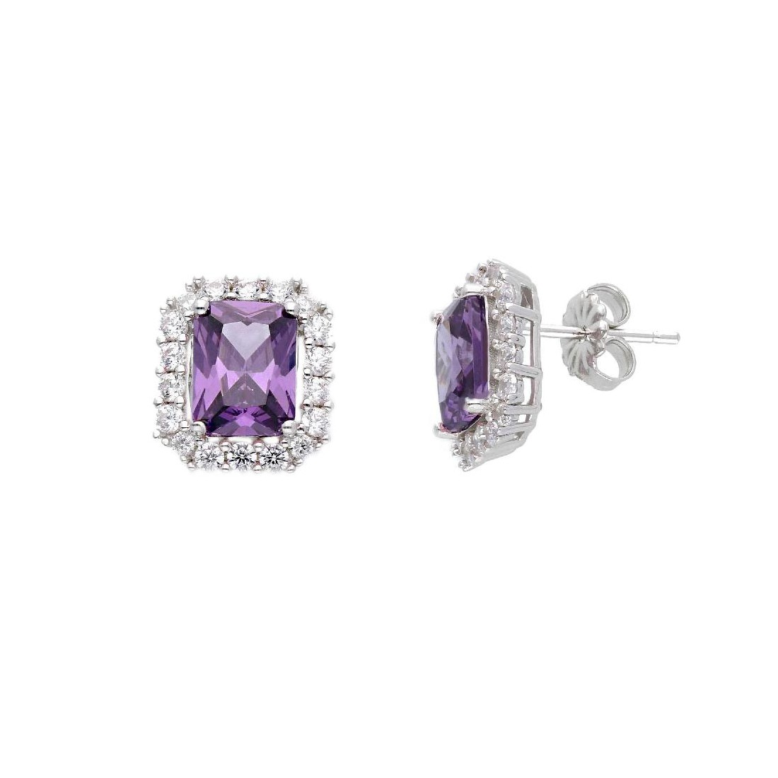 Orecchini lobo in argento 925/ooo zirconia cubicae cristallo artificiale viola