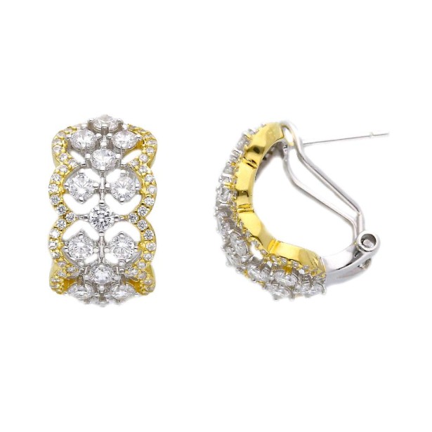 Orecchini perno clips in argento bicolore 925/oooe zirconia cubica