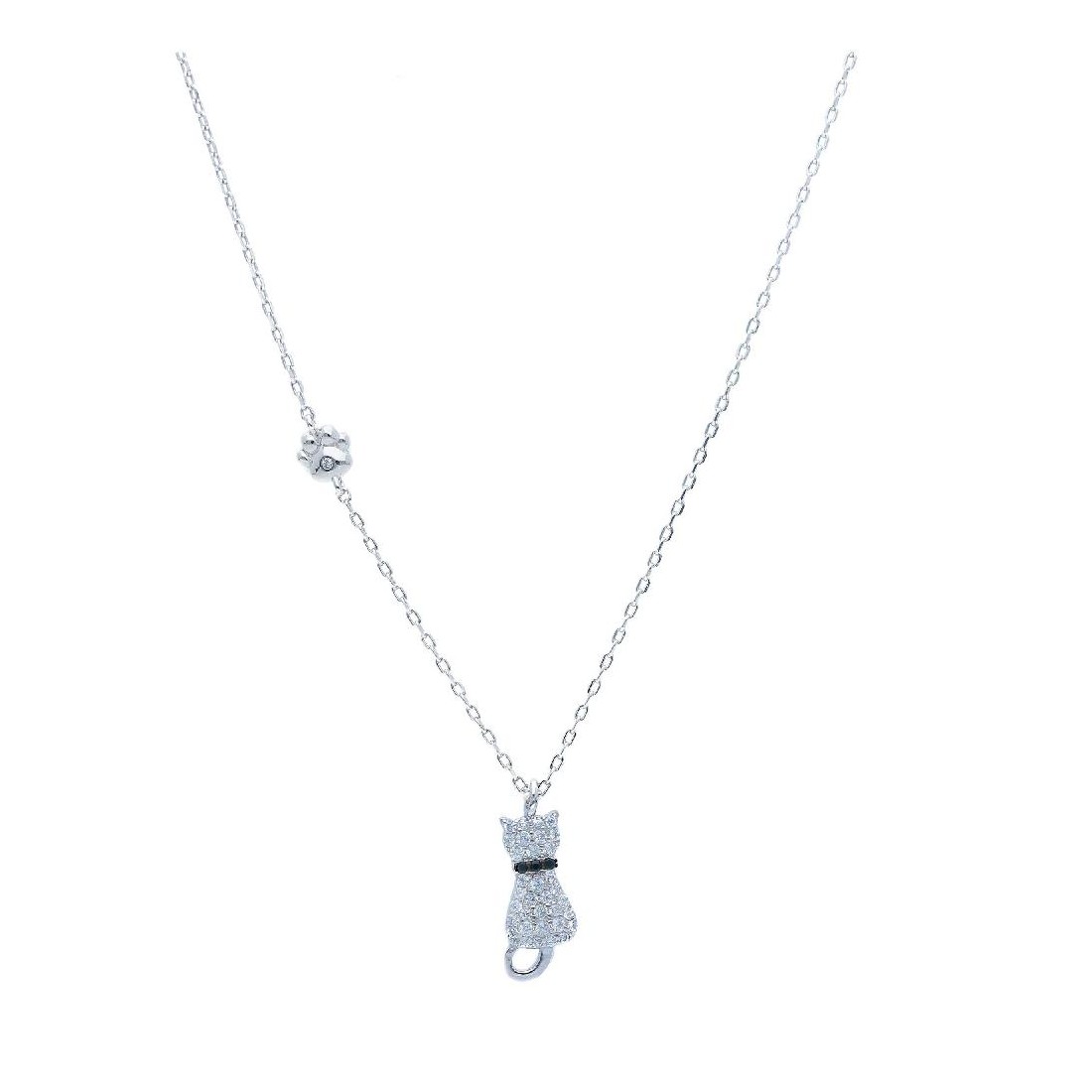 Girocollo in argento 925/ooo e zirconia cubica congatto e zampa