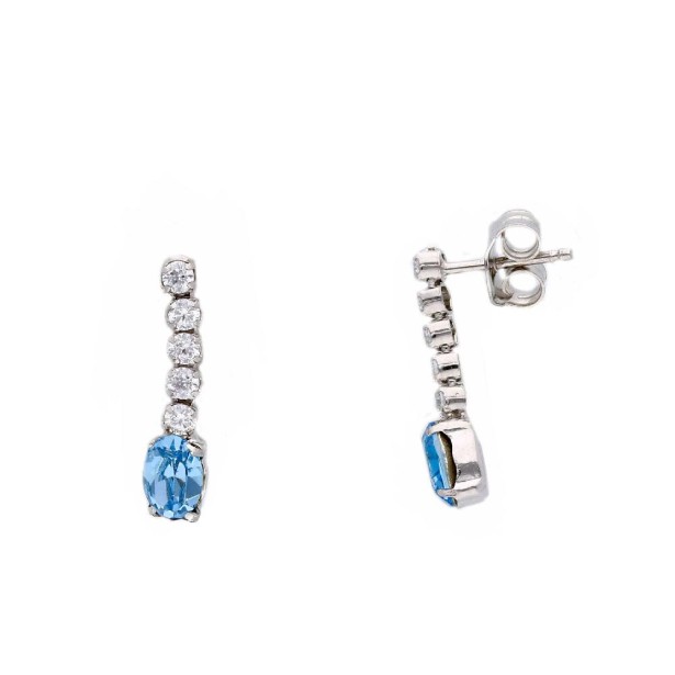 Orecchini pendenti in argento 925/ooo zirconia cubica e cristallo artificiale azzurro